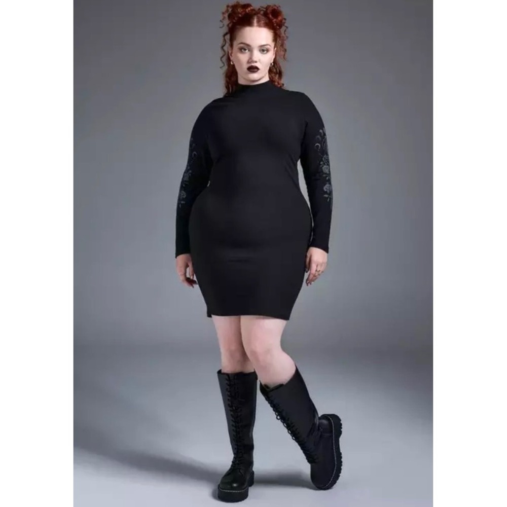 NWT Torrid Nightfall Mock Neck Black Graphic Sleeve Whimsigoth Mini Dress- 2X